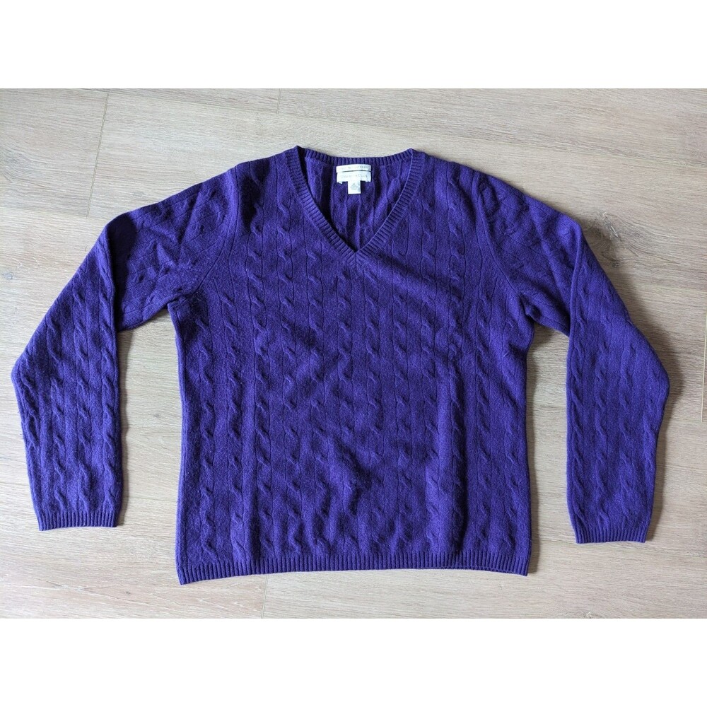 Charter Club Sweater Womens Purple 100% Cashmere V-Neck Luxury- Small / Petite M